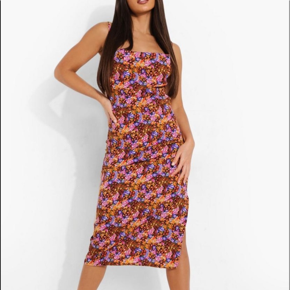 Tall Bright Floral Cowl Midi Slip Dress Size 14